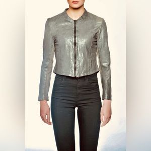 Bano eeMee Gray Leather Motorcycle Jacket